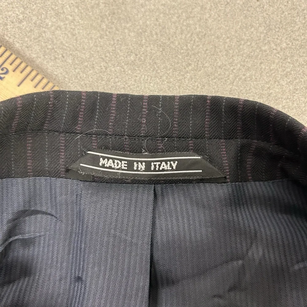 Zanetti Blazer US Size 44 Long Mens Black‎ Purple Pinstripe 100% Wool Super 120